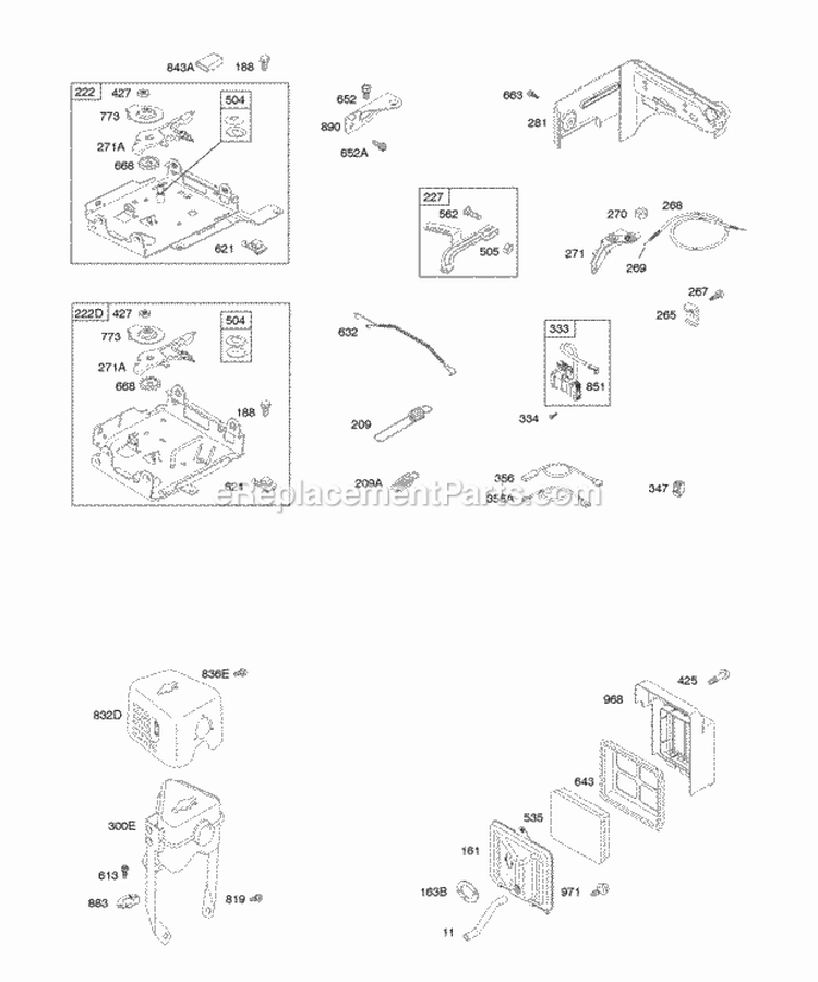 Air Cleaner Controls Exhaust System Governor Spring Ignition Diagram and Parts List for 122132-0110-B8  Briggs and Stratton Engine